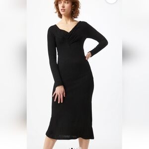 Bardot Black Lanika Ribbed Longsleeve Formal Midi Dress Size S NWT